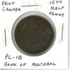 Province of Canada. 1844 Half Penny. Bank of Montreal. PC-1B. Holed.
