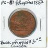 Province of Canada 1852 Half Penny Token. Bank of Upper Canada. PC-B1. Fine. Cleaned.