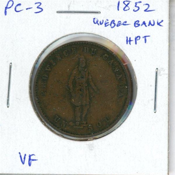 Province of Canada. 1852 Half Penny Token. PC-3. VF-20. Nice.