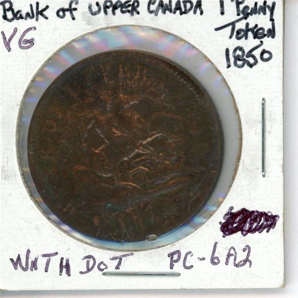Province of Canada. 1850 One Penny Token. Bank of Upper Canada. St. George slaying a dragon. With Do