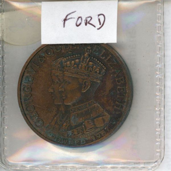 1937 Ford Coronation Medal for King George VI and Queen Elizabeth. Issued by Ford of Canada. Reverse