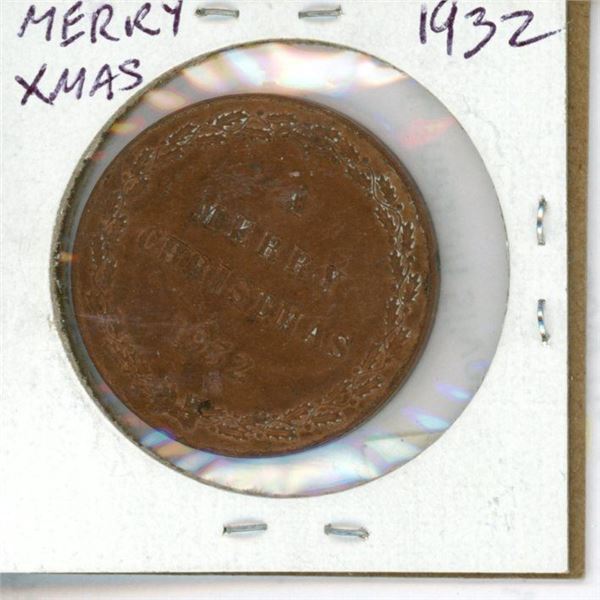 Coyle Batteries A Merry Christmas 1932 Medal. Scarce.