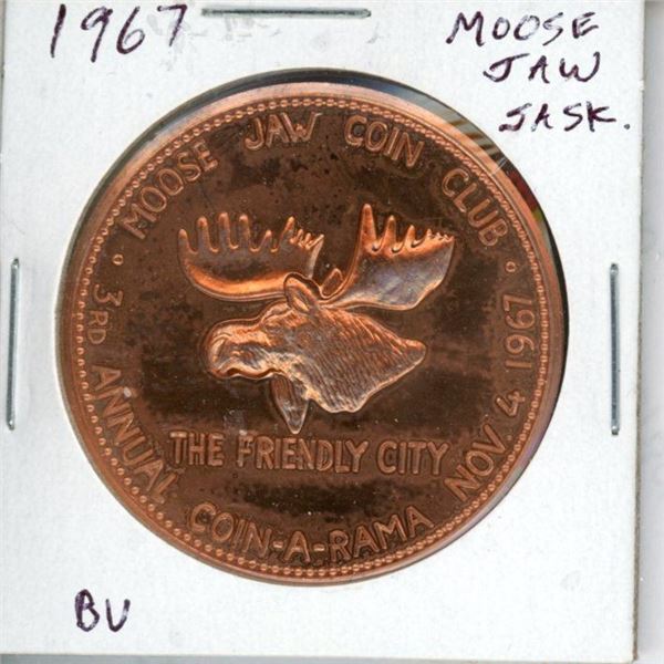 Moose Jaw, Saskatchewan. 1967 medal issued by the Moose Jaw Coin Club to celebrate the 3rd Annual Co
