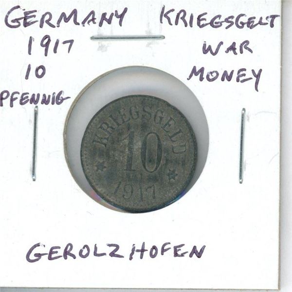 Germany. 1917 10 Pfennig Kriegsgeld (War Money) from the town of Gerolzhofen. Fine.