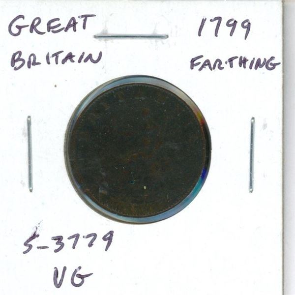 Great Britain. 1799 Farthing. George III. S-3779. VG.