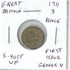 Great Britain. 1911 Silver 3 Pence. First issue of King George V. VF.