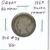 Great Britain. 1864 Silver Shilling. Die #78 on coin. VG.