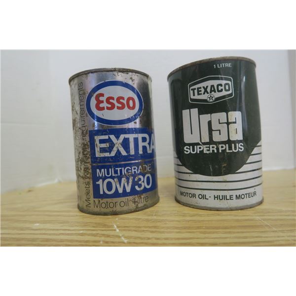 Texaco Ursa Super Plus Motor Oil Tin & Esso Extra 10W-30 Oil Can (Full)