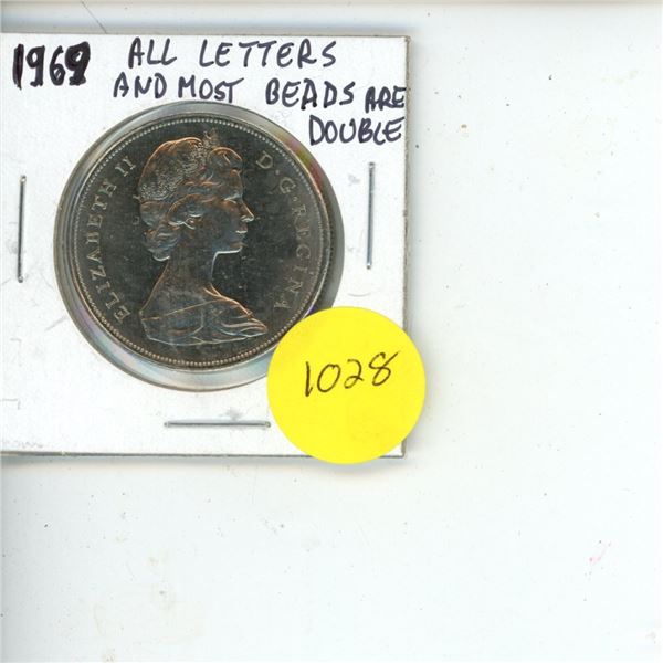 1969 Canadian Dollar All Letters and Most Beads Doubled