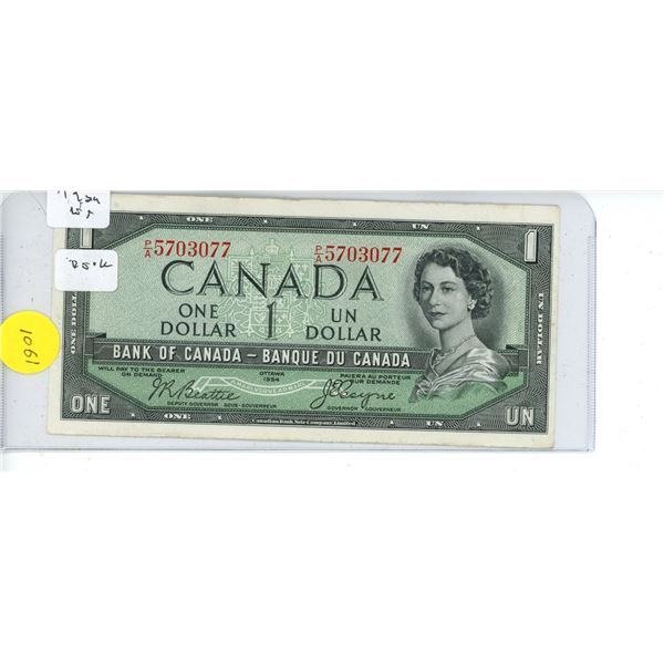 1954 Canadian One Dollar Bank Note