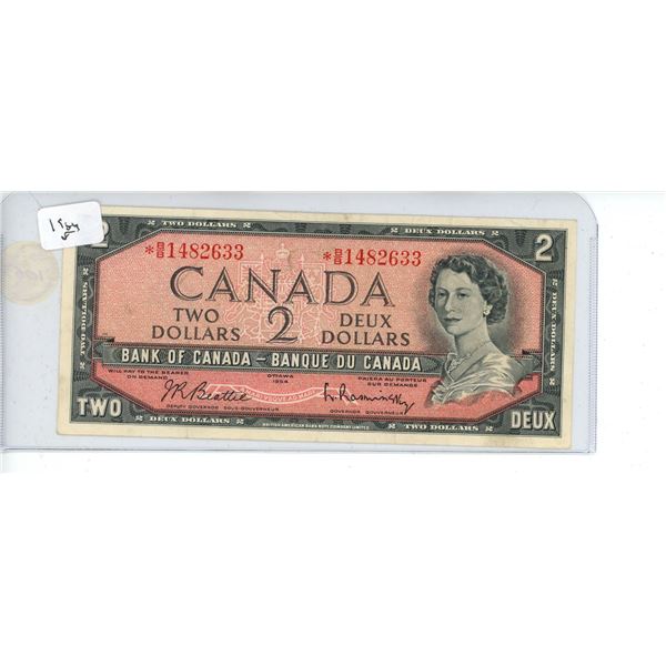 1954 Canadian 2 Dollar Bank Note