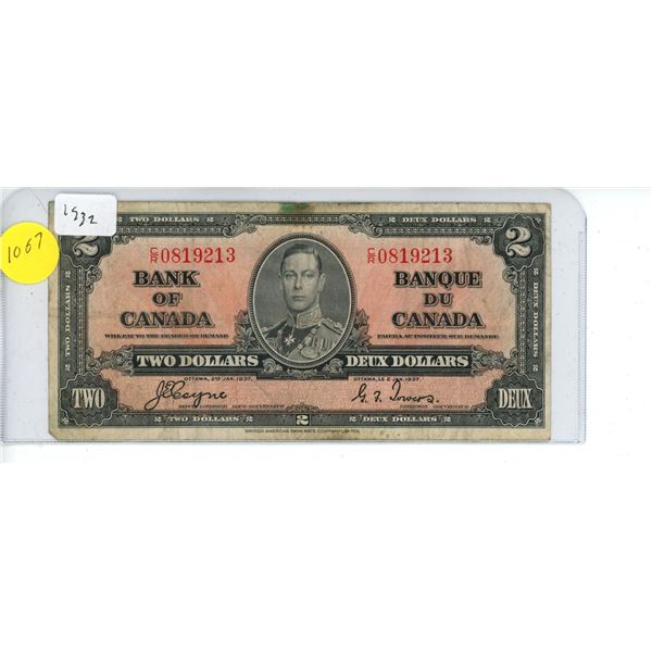 1937 Canadian Two Dollar Bank Note