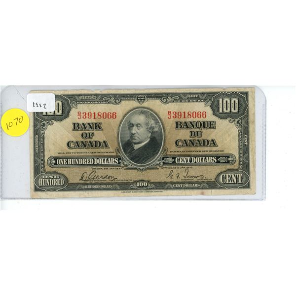1937 Canadian One Hundred Dollar Bank Note