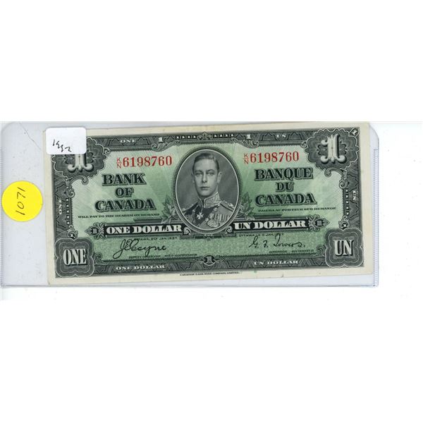 1937 Canadian One Dollar Bank Note