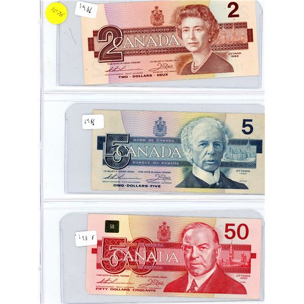 Collection of Canadian Bank Notes 1986 & 1988