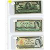 Image 1 : 3 Canadian One Dollar Bank Notes 1937, 1954, and 1973