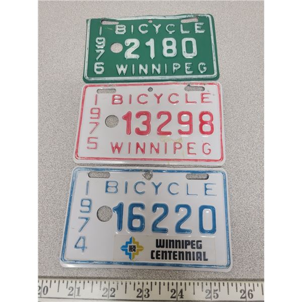 1974, 75, 76 Winnipeg bicycle plates