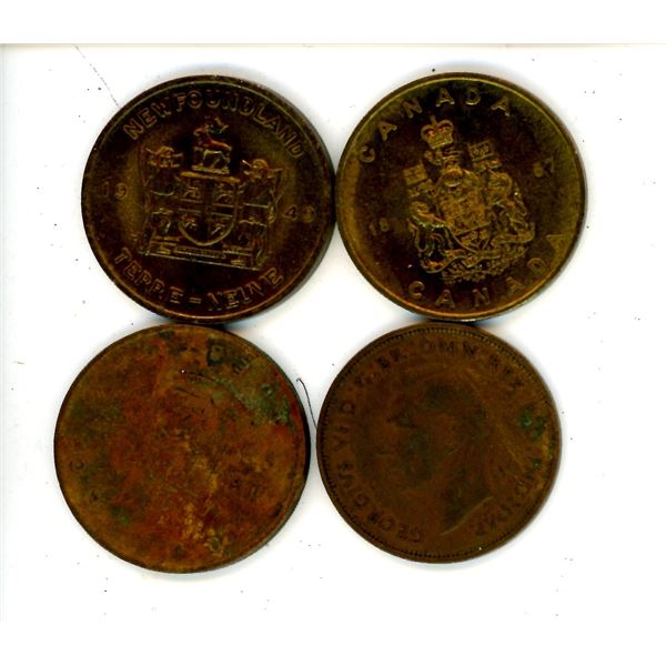 Quebec 1867 Coin, 1938 King George Large Penny, 1867 Maple Leaf Coin, 1949 Pitcher Plant Coin
