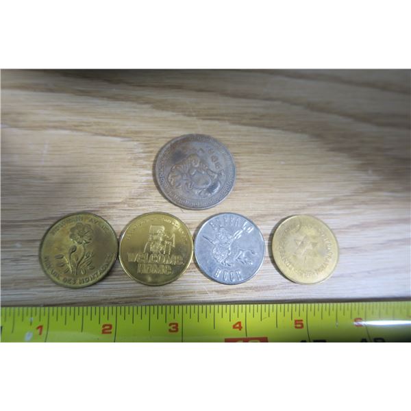 5 Vintage Tokens / Coins