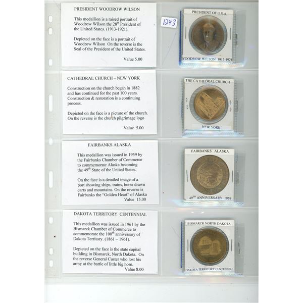 4 American Medallions, Woodrow Wilson, Cathedral Church, Fairbanks, and Dakota Territory