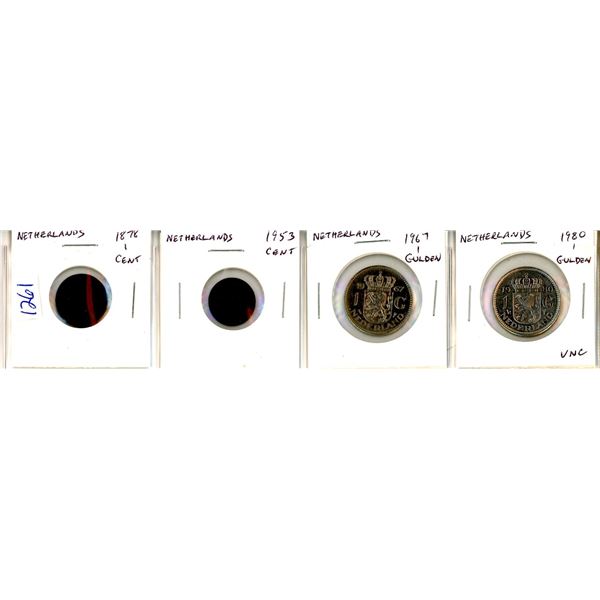 4 Netherlands Coins from 1887-1980