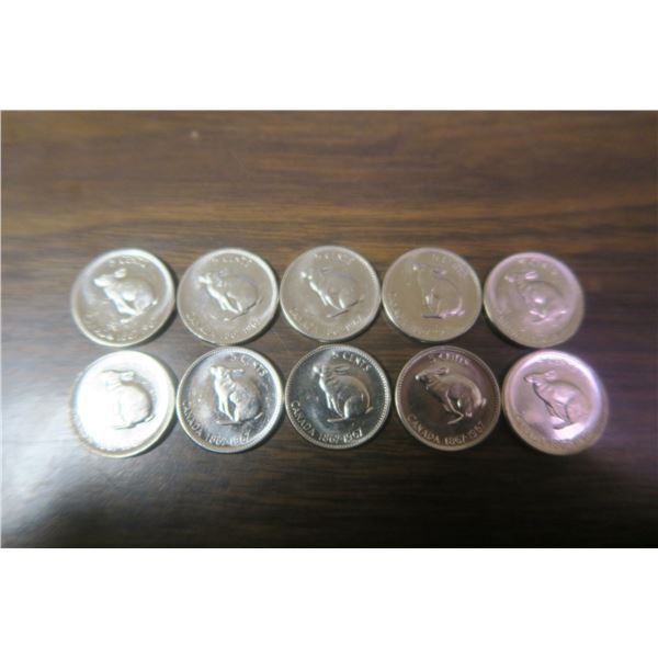 10 Canadian Nickles 1867-1967 With Rabbit