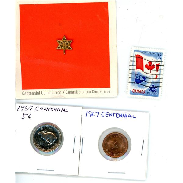 1967 Stamnps, Coin, and Pin