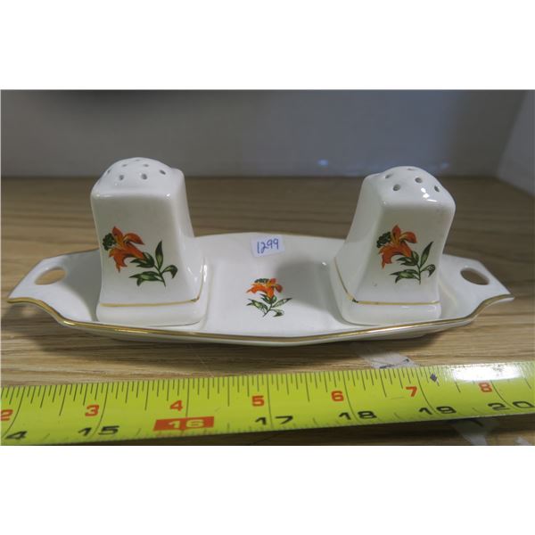 Saskatchewan Tiger Lilly Salt and Pepper Shakers With Dish