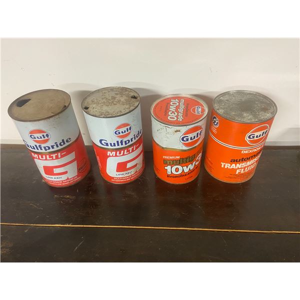 4 Gulf Oil Tins 2 Full 2 Empty