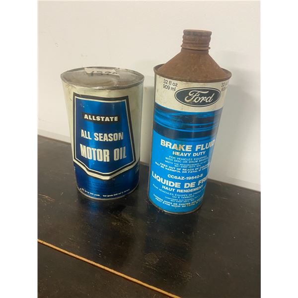 2 Tins 1 - Allstate FULL 1 Ford Brake Fluid EMPTY