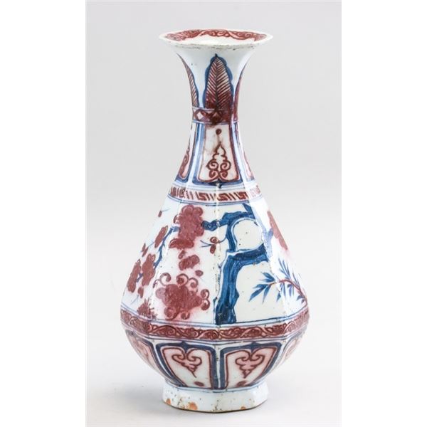 Chinese Copper Red and Blue Octagon Vase