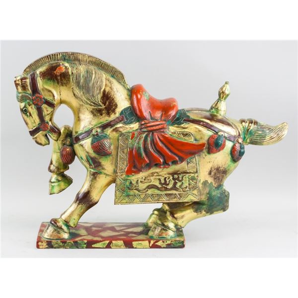 Chinese Wood Gilt Carved Horse Tang Style