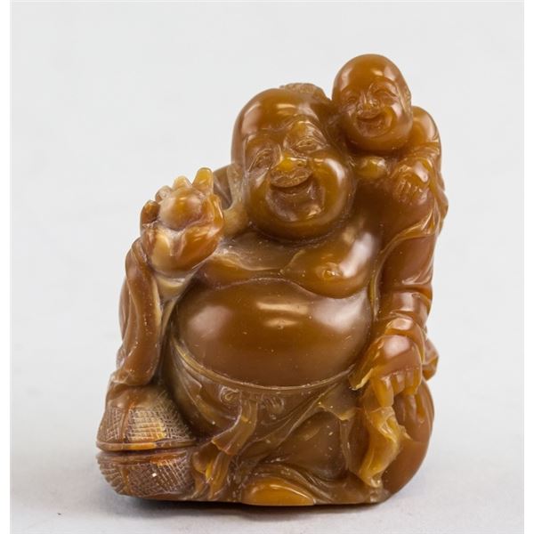Chinese Shoushan Stone Happy Buddha Statue