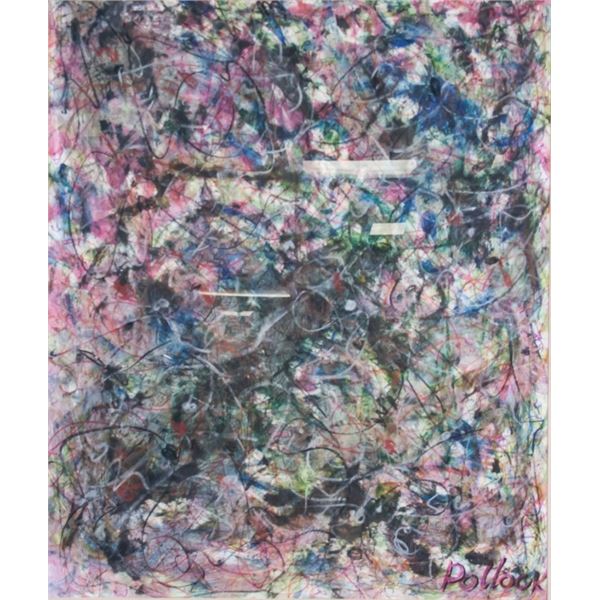 American Mixed Media on Canvas Signed Pollock