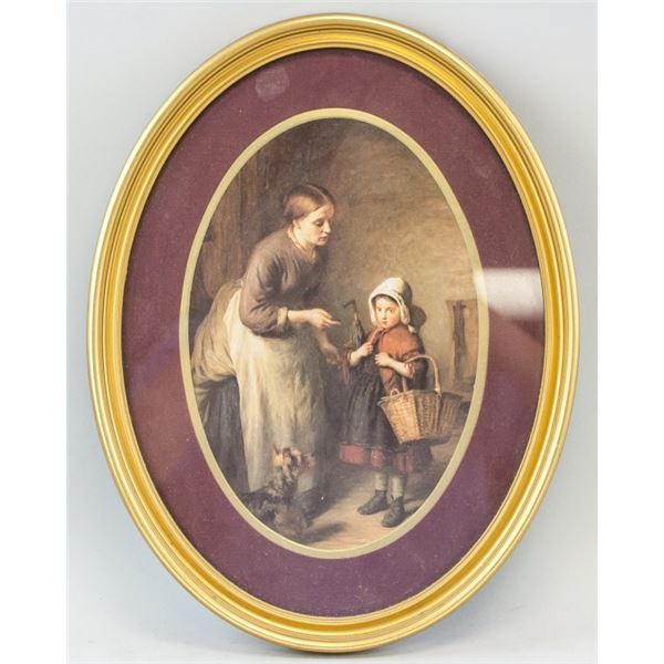 Oval Frame and Print of Woman and Child Portrait