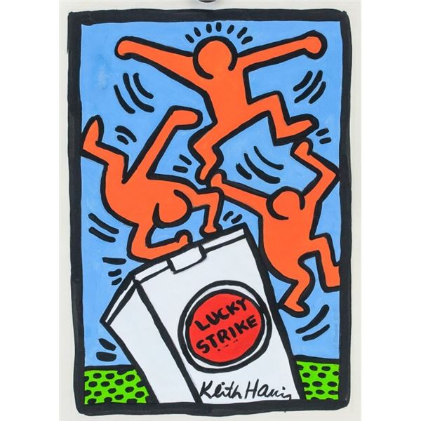 American Gouache on Paper Signed Keith Haring