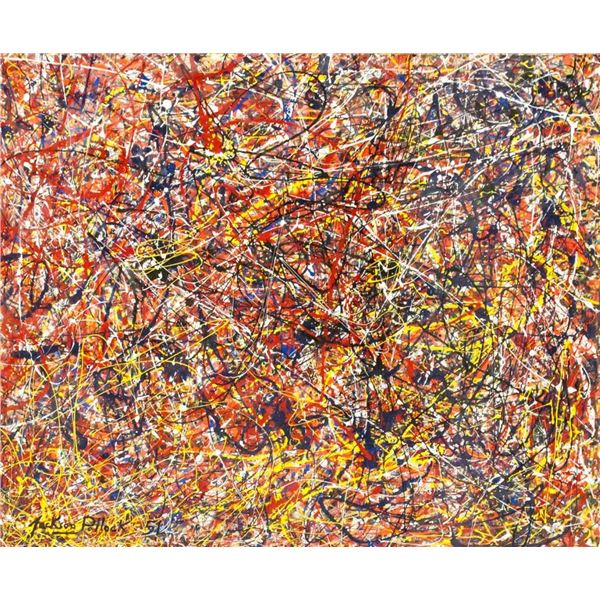 American Acrylic on Canvas Signed Jackson Pollock