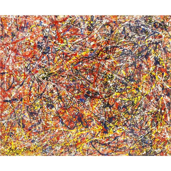 American Acrylic on Canvas Signed Jackson Pollock