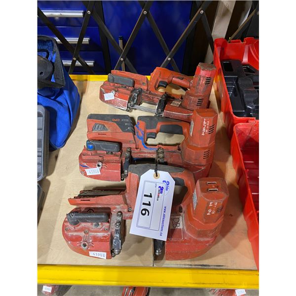 3 HILTI SB 4-A22 CORDLESS PORTABLE BAND SAWS AND 1 BATTERY