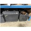Image 2 : SHELF OF ASSORTED SIZE CAR AUDIO SUB SPEAKERS, BOXES, TOWER SPEAKERS & FENDER GUITAR AMPLIFIER