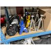 Image 2 : WARN ELECTRIC VEHICLE WINCH, 3 TON JACK STANDS, SCREW STANDS, BOXES OF ASSORTED TOOLS & HITCH PARTS