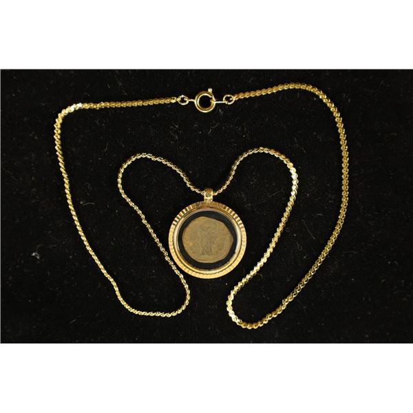 250-390 A.D. ANCIENT COIN IN GOLD FILLED NECKLACE