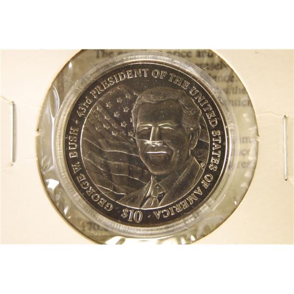 2001 LIBERIA $10 GEORGE W. BUSH BRILLIANT UNC
