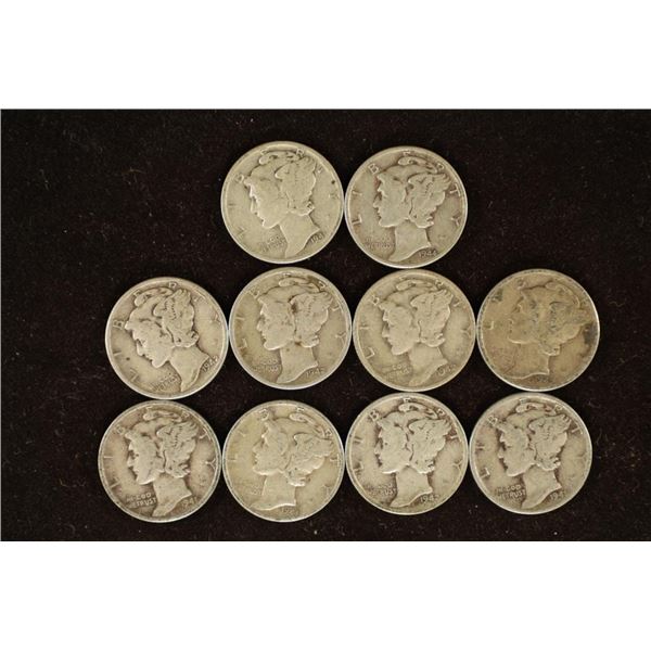 10 ASSORTED 1940'S MERCURY DIMES