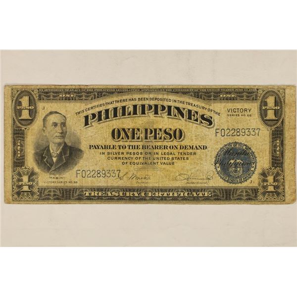 WWII SERIES 66 VICTORY PHILIPPINES PESO WITH