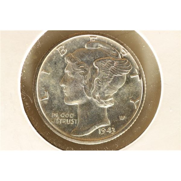 1943 SILVER MERCURY DIME BRILLIANT UNC FSB