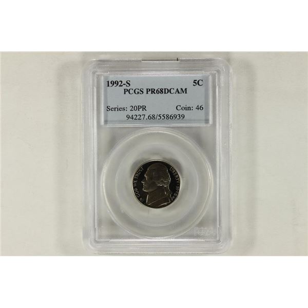 1992-S JEFFERSON NICKEL PCGS PR68 DCAM