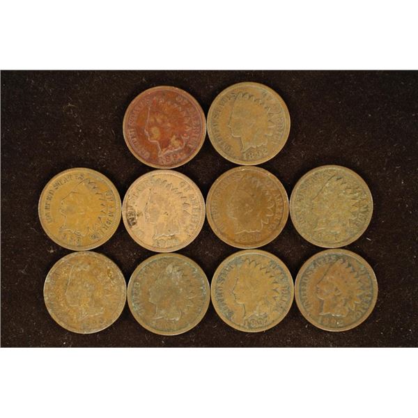 10 ASSORTED 1890'S INDIAN HEAD CENTS