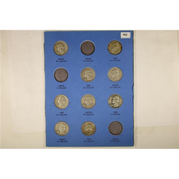 9 ASSORTED 1954-1959 WASHINGTON SILVER QUARTERS