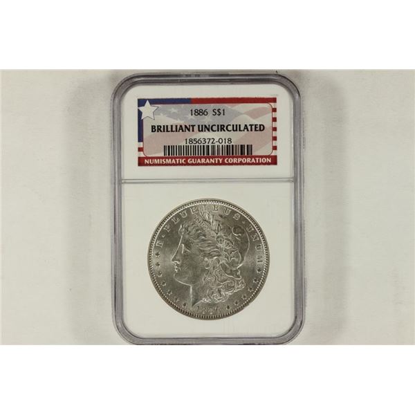 1886 MORGAN SILVER DOLLAR NGC BRILLIANT UNC